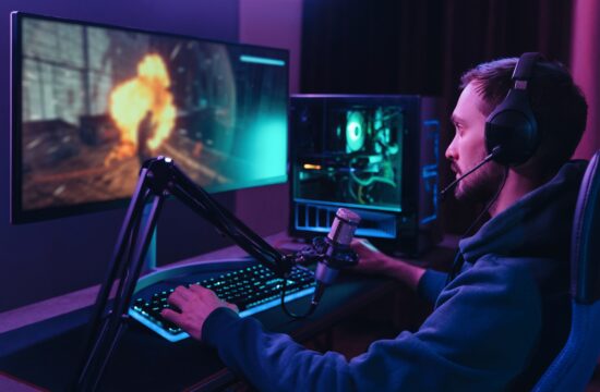 Young pro cyber streamer playing online video games