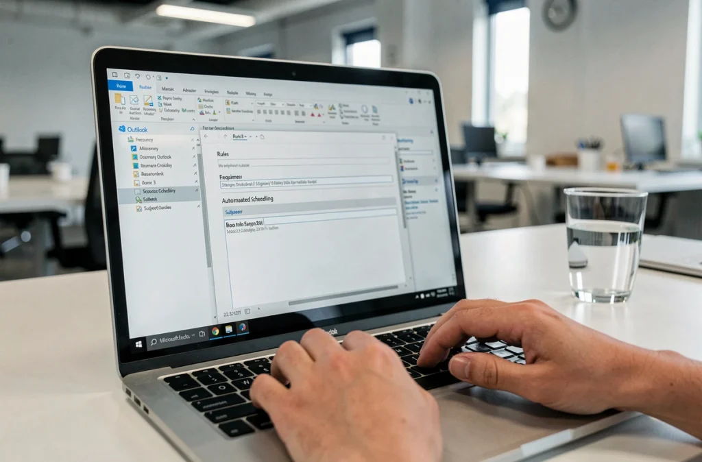 Gros plan sur l'interface Outlook affichant les paramètres d'automatisation et de planification de courriels récurrents